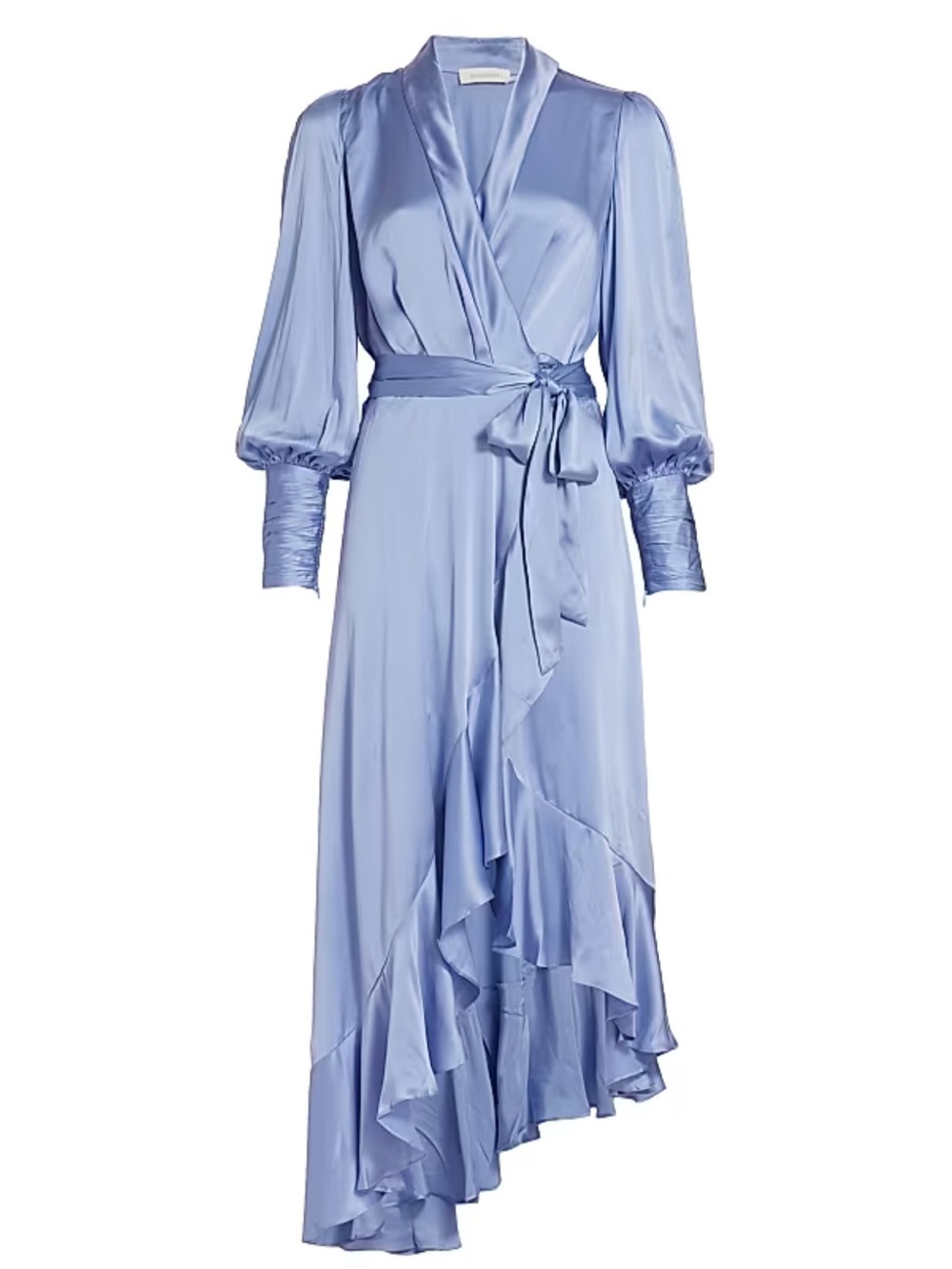 NWT Zimmermann Elegant Blue Silk Wrap Midi Dress with Ruffle